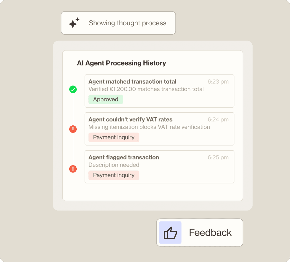 workflow depicting AI agent processing history and approvals