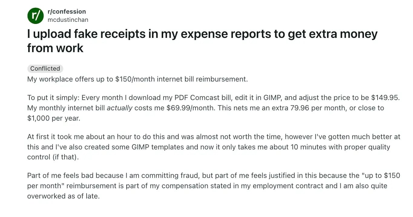 Reddit Fraud confession