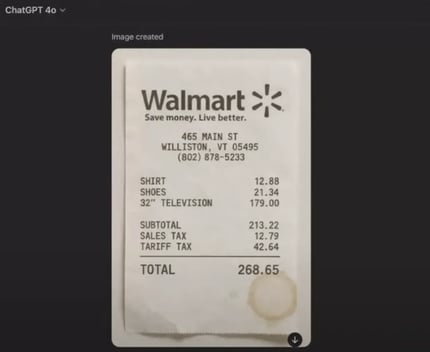 Walmart receipt generated by @BlakeTOliver and @DavidLeary live on The Accounting Podcast Ep.430, April 7, 2025