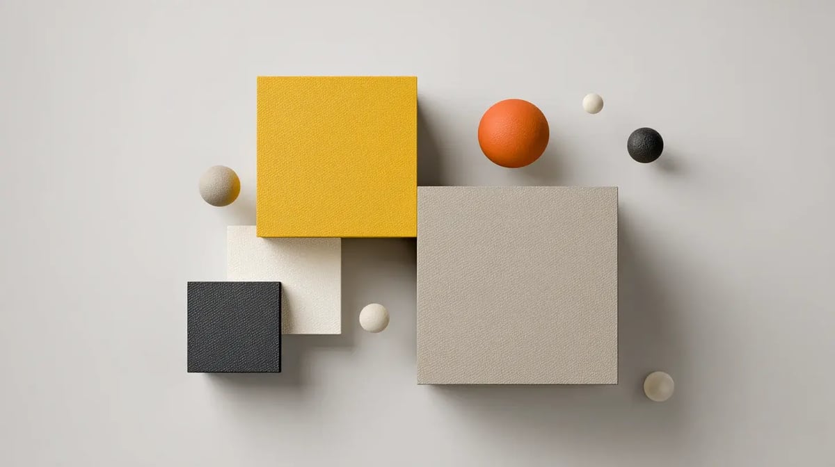 Trustworthy AI Agents for finance: Introducing AppZen's four-point AI Trust and Assurance Program. Image of four squares and several small spheres in light browns, grays, yellow, and coral.